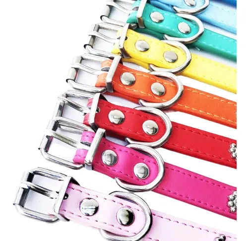 Collar de huellitas piel sintética para razas pequeñas