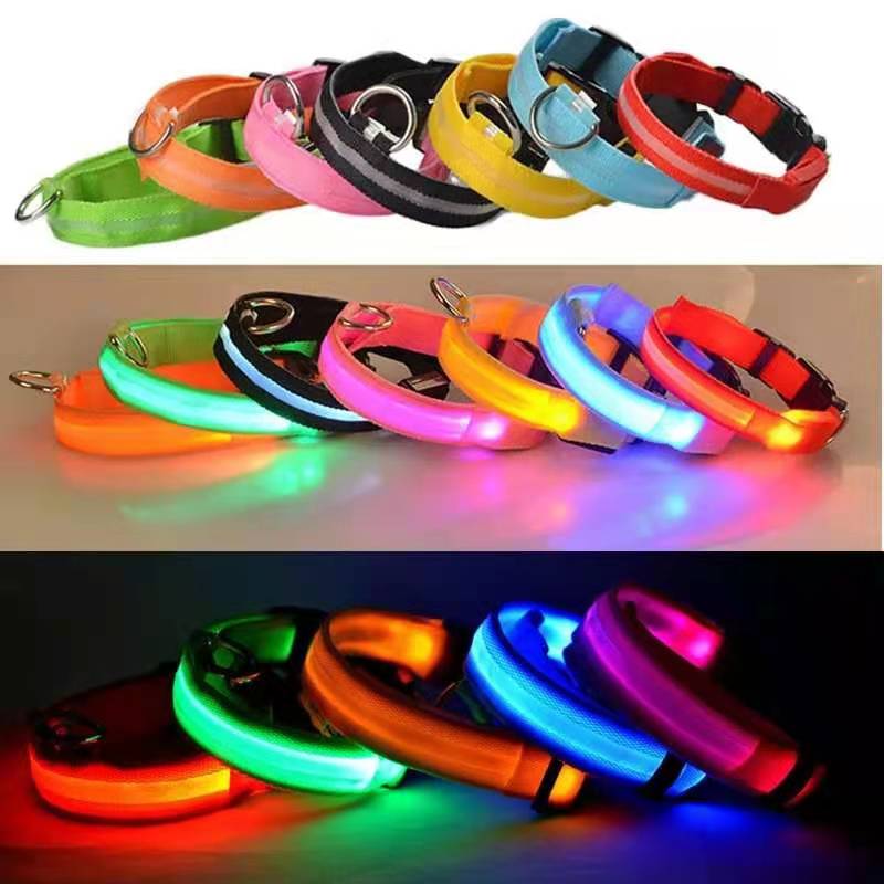 Collar Luz Led Recargable USB Perros y Gatos Paseo Nocturno